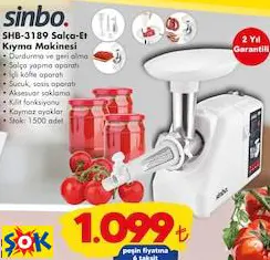 SİNBO SHB-3189 SALÇA - ET KIYMA MAKİNESİ